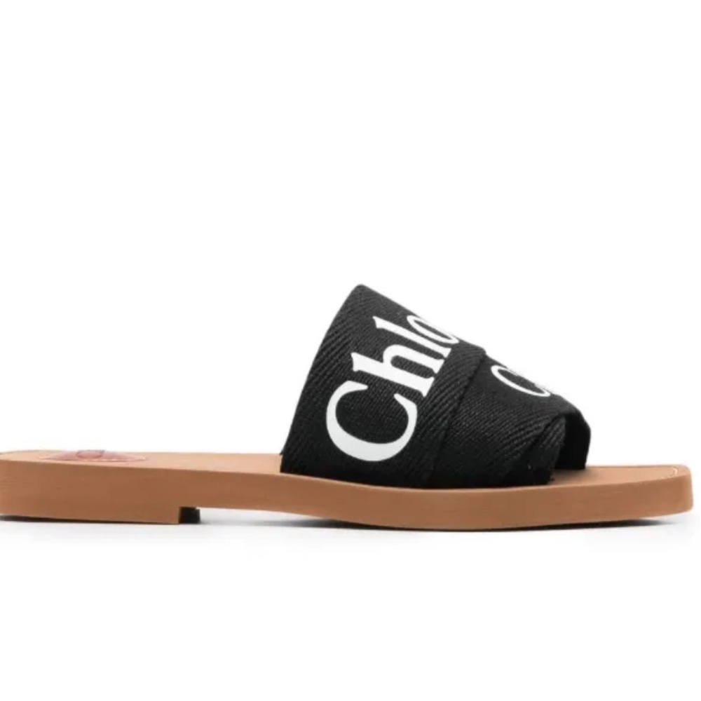 Chloé Black Logo-Strap Sandals